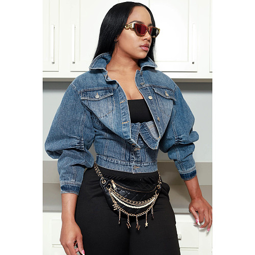 Girls Y2K Style Irregular Two Wear Denim Jacket CH-23091