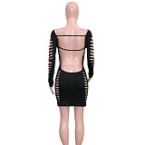 Cut Out Hole Long Sleeve Backless Nightclub Dress SH-390399