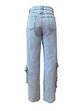 Girls Elastic Pockets Middle Waist Denim Long Pants CH-88003