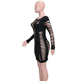 Cut Out Hole Long Sleeve Backless Nightclub Dress SH-390399