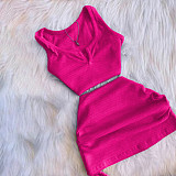 Solid High Stretch Drawstring Two Piece Skirts Set KANGYY-71357