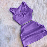 Solid High Stretch Drawstring Two Piece Skirts Set KANGYY-71357