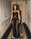 Women's Clothing Sexy Velvet Ripped Tight Fitting Strap Long Dress ZS-0661