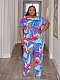 Fashion Print Women Round Collar Short Sleeves Plus Size Two Pieces Suits MOF-611