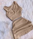 Solid High Stretch Drawstring Two Piece Skirts Set KANGYY-71357