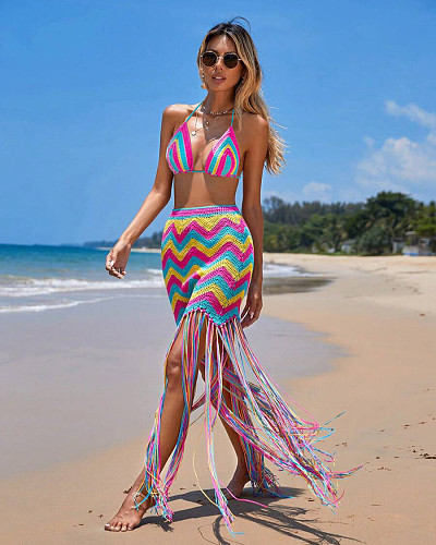 Print Bra Fringe Hem Cover Up Skirt Outfits ZS-0314