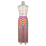Print Bra Fringe Hem Cover Up Skirt Outfits ZS-0314