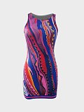 Stylish Printed Girl Sleeveless Package Hip Mini Dresses BG-23005