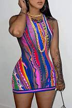 Stylish Printed Girl Sleeveless Package Hip Mini Dresses BG-23005