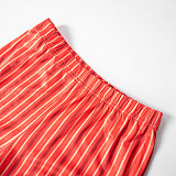 Casual Stripes Print High Neck Crop Top And Tight Pants 2 Pieces Sets MXXB-R24ST018