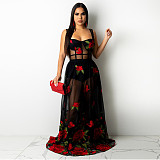 Sexy Transparent Embroidery Strapless Sleeveless Plus Size Long Dresses RS-9264