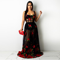 Sexy Transparent Embroidery Strapless Sleeveless Plus Size Long Dresses RS-9264