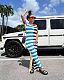 Striped Print High Waist Tight Dress Split Hem Summer Beach OD-8677