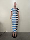 Striped Print High Waist Tight Dress Split Hem Summer Beach OD-8677