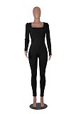 Women Square Collar Long-sleeved Slim Length Jumpsuit HXZY-0325