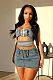 2024 Fashion Women Straps Zipper Denim Mini Skirts 2 Pieces Sets YUN-51060
