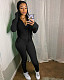 Knit Long Sleeve Front Zipper Slim Pleated Jumpsuit NIYA-8013
