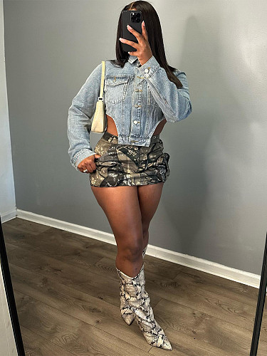 Women Irregular Hollow Out Denim Short Tops CH-88006