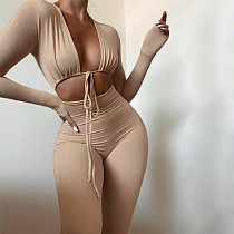 2024 Sexy Women Lace-up Crop Top Solid Color Bodycon Jumpsuit PY-90185 2024 Sexy Women Lace-up Crop Top Solid Color Bodycon Jumpsuit PY-90185