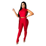 Sleeveless Side Lace Up Crop Top Pencil Pants Set DD-88156