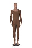 Women Square Collar Long-sleeved Slim Length Jumpsuit HXZY-0325