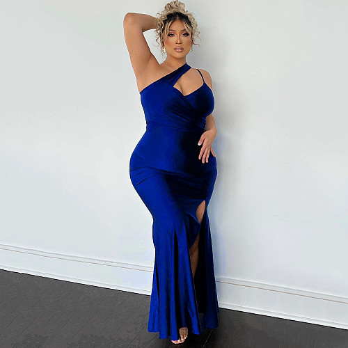 Sexy Oblique Shoulder Straps Lady Slim Split Long Party Dress SHA-3806