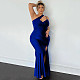 Sexy Oblique Shoulder Straps Lady Slim Split Long Party Dress SHA-3806