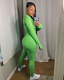 Knit Long Sleeve Front Zipper Slim Pleated Jumpsuit NIYA-8013