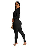 Women Square Collar Long-sleeved Slim Length Jumpsuit HXZY-0325