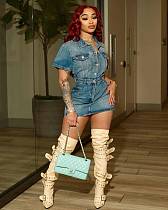 2024 NEW Women Short Sleeves Lapel Denim Mini Dress MEM-88540