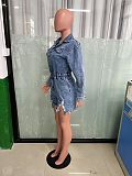 Women Lapel Broken-holes Tassel Loose Denim Romper LX-3559