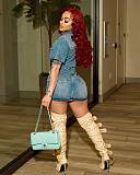 2024 NEW Women Short Sleeves Lapel Denim Mini Dress MEM-88540