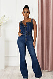 Women Straps Sleeveless Womens Wide Leg Denim Jumpsuit LX-6048