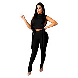 Sleeveless Side Lace Up Crop Top Pencil Pants Set DD-88156