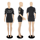 Letter Hot Diamond Burnt Flower Mini Dress Sexy DD-88145