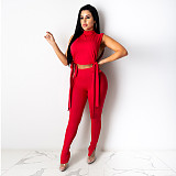 Sleeveless Side Lace Up Crop Top Pencil Pants Set DD-88156