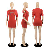 Letter Hot Diamond Burnt Flower Mini Dress Sexy DD-88145