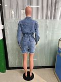Women Lapel Broken-holes Tassel Loose Denim Romper LX-3559