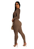 Women Square Collar Long-sleeved Slim Length Jumpsuit HXZY-0325