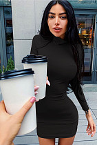 2024 NEW Lady Long Sleeved High Neck Black Package Hips Mini Dress PY-90280