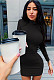 2024 NEW Lady Long Sleeved High Neck Black Package Hips Mini Dress PY-90280