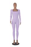 Women Square Collar Long-sleeved Slim Length Jumpsuit HXZY-0325