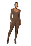 Women Square Collar Long-sleeved Slim Length Jumpsuit HXZY-0325