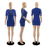 Letter Hot Diamond Burnt Flower Mini Dress Sexy DD-88145