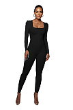 Women Square Collar Long-sleeved Slim Length Jumpsuit HXZY-0325