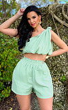 Women's Set Crop Tops One Shoulder Summer Active Short Set DD-88229
