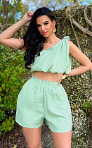 Women's Set Crop Tops One Shoulder Summer Active Short Set DD-88229
