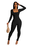 Women Square Collar Long-sleeved Slim Length Jumpsuit HXZY-0325