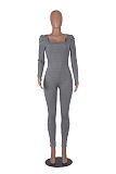 Women Square Collar Long-sleeved Slim Length Jumpsuit HXZY-0325