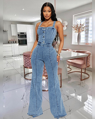 2024 Chic High Waist Sleeveless Denim Jumpsuit LX-3545